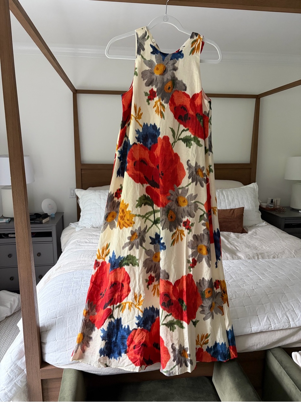 Tuckernuck Portia Linen Cotton dress in Crimson Poppy print